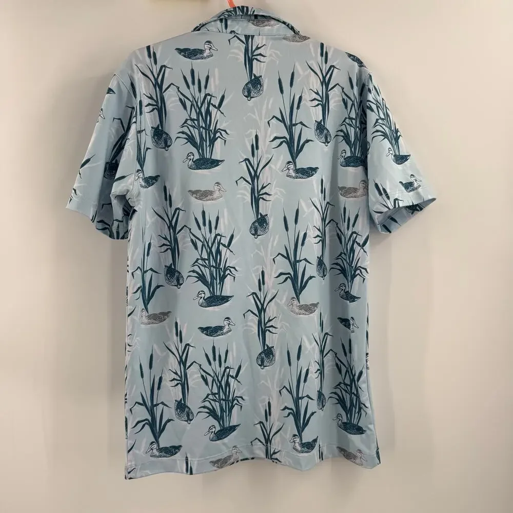 WAGGLE Polo Boys Size Small Blue Gray Duck Duck Golf Sporty Breathable Athletic
